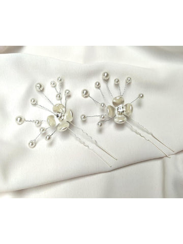 Grinalda Pin Grampo de Cabelo Flor de Pérola Noiva 2 pçs